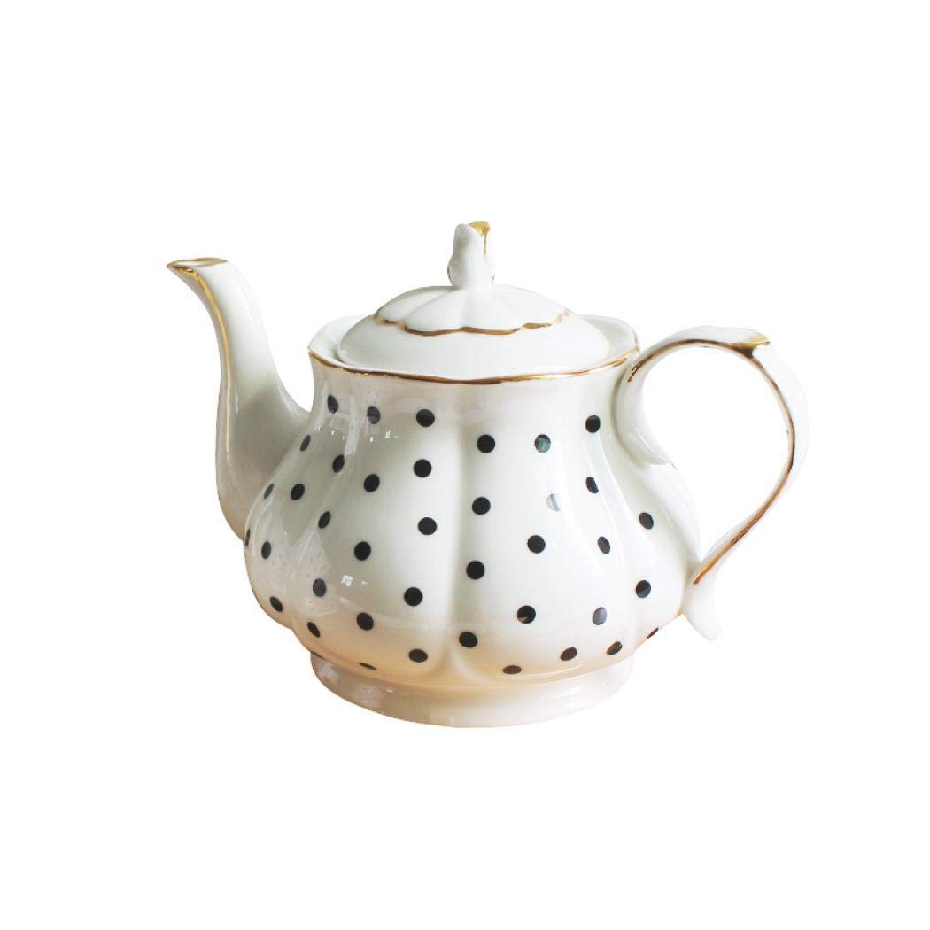 European Style Teapot Handmade Ceramic Teapot Pumpkin Fluted Shape Vintage Tea Party Set Gift (Polka Dot)