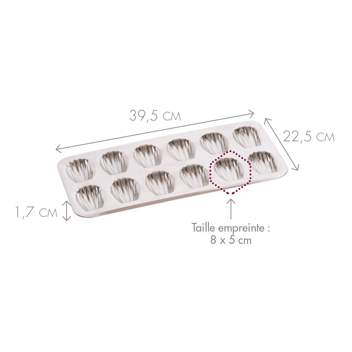 Gobel 12 Count Heavy Tinned Steel Madeleine Sheet Pan, 15.5 x 7.875 Inch, Silver, Model 2499, Made in France