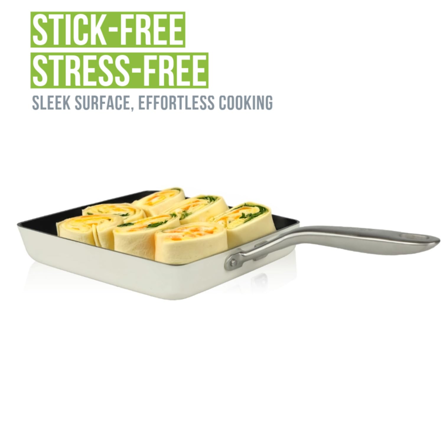 ValenCera Ceramic Nonstick Egg Frying Pan, Square, White, Nontoxic, Model VCEPL, Made in Korea