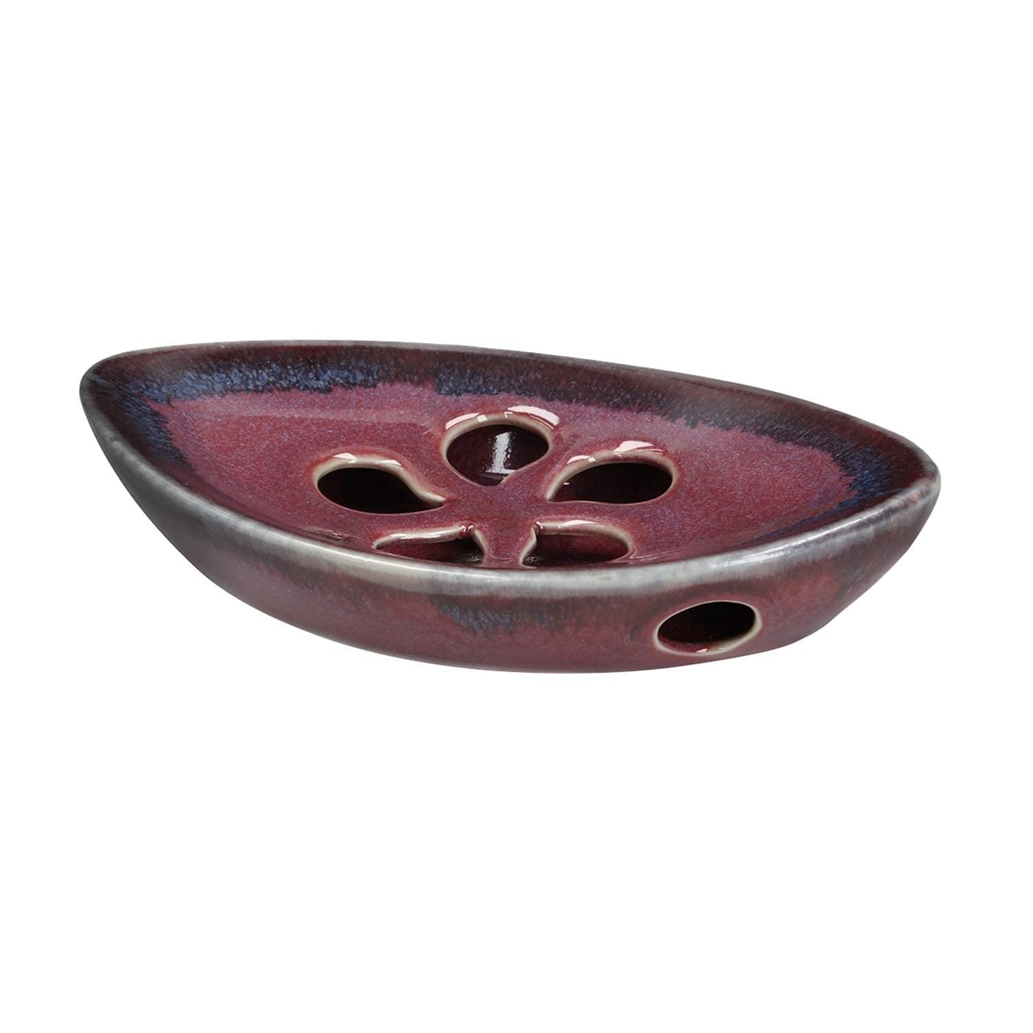 Lungmongkol Shop Ceramic Soap Dish With Self Draining Tray For Bar Soap, Bathroom, Kitchen (Purple)