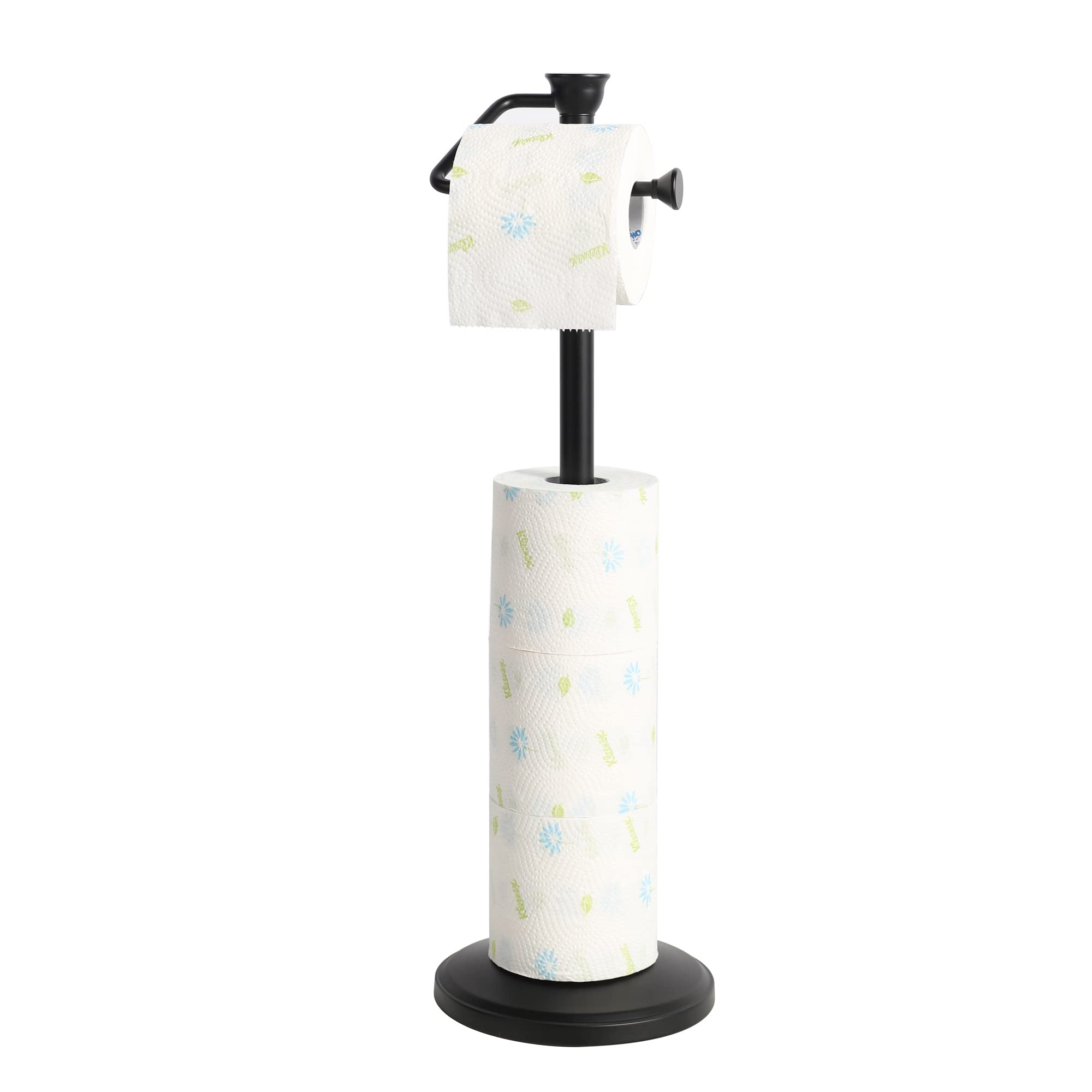 Zccz - Free Standing Toilet Paper Holder Stand With Reserve, Bathroom Tissue Dispenser Storage For 5 Mega Rolls, Black Toilet Pa