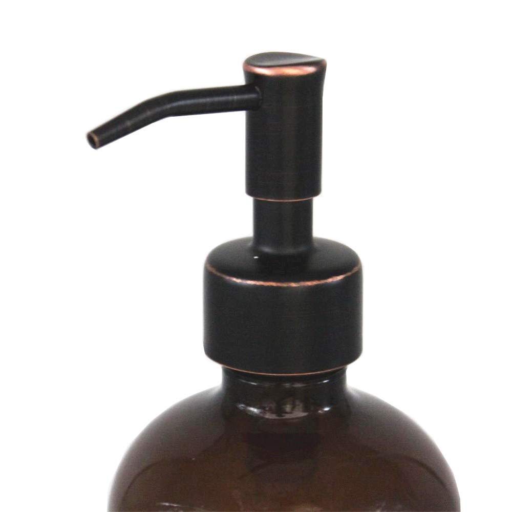 2 Pack Thick Amber Glass Pint Jar Soap Dispenser With Oil Rubbed Bronze Stainless Steel Pump, 16Ounce Boston Round Bottles Dispe