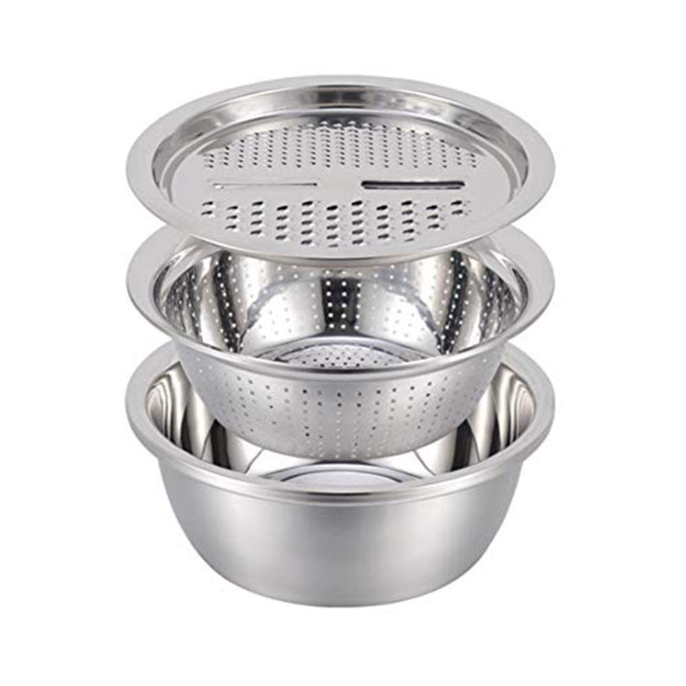 Stainless Steel Kitchen Basin Drain Basket Colander Set 3 In 1 Multifunctional Fruit Vegetable Julienne Grater Strainer Fine Mes