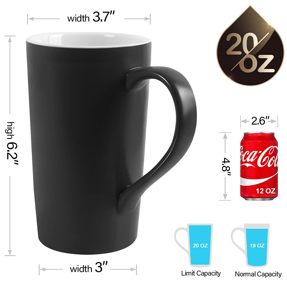 20 Oz Large Coffee Mugs, Harebe Smooth Ceramic Couple Cup For Office And Home, Men, Dad, Big Capacity With Handle Cups, Set Of 2