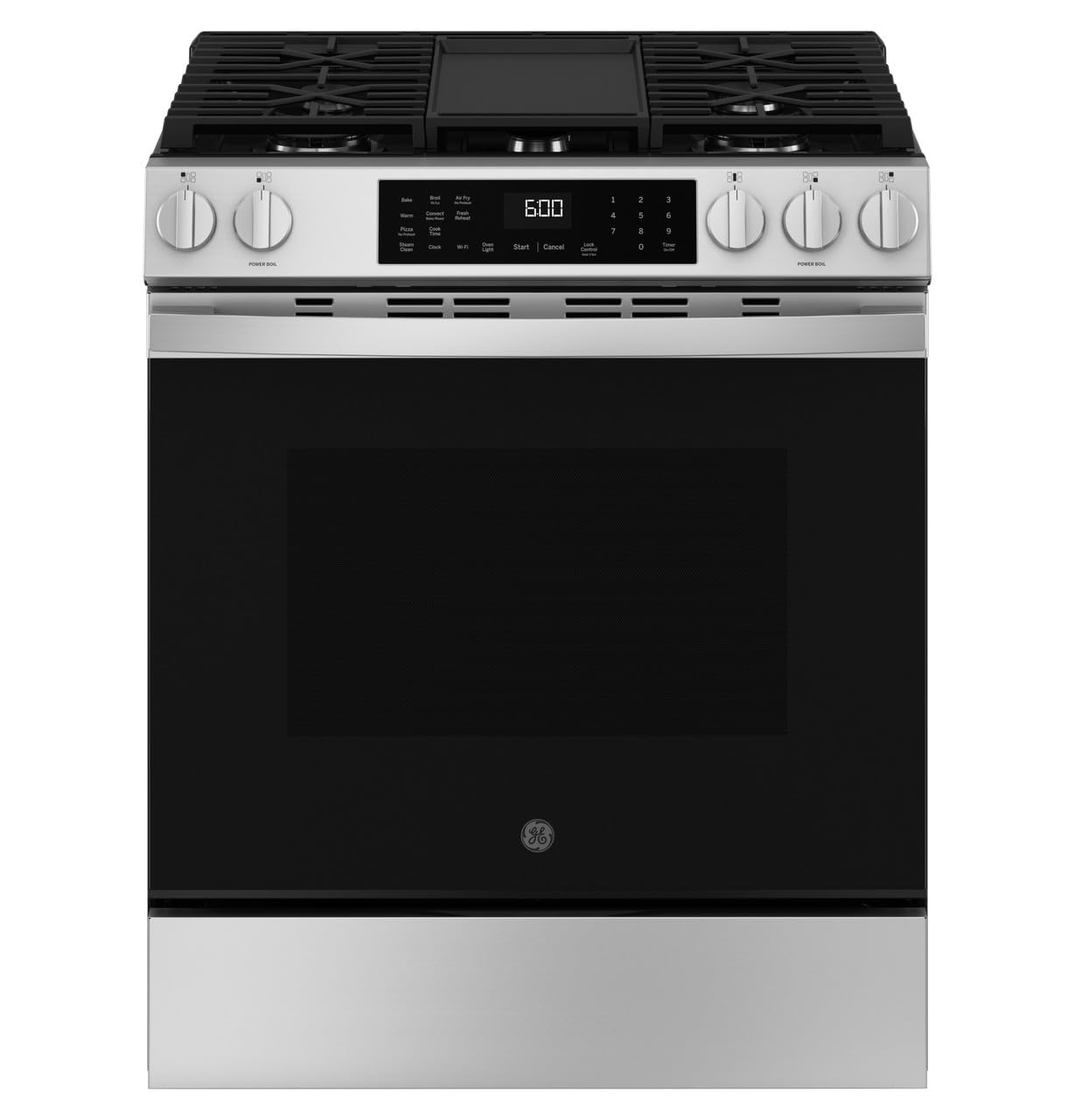 GE GGS600AVFS 30 inch Slide-In Gas Convection Range with Steam Cleaning and EasyWash Tray, Stainless Steel
