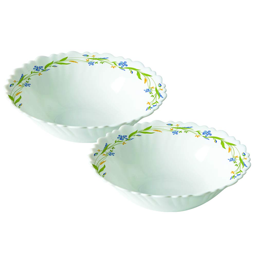 Larah By Borosil Opalware Floral Bowl - 2 Pieces, White, 1000 Milliliter - 1000 Ml
