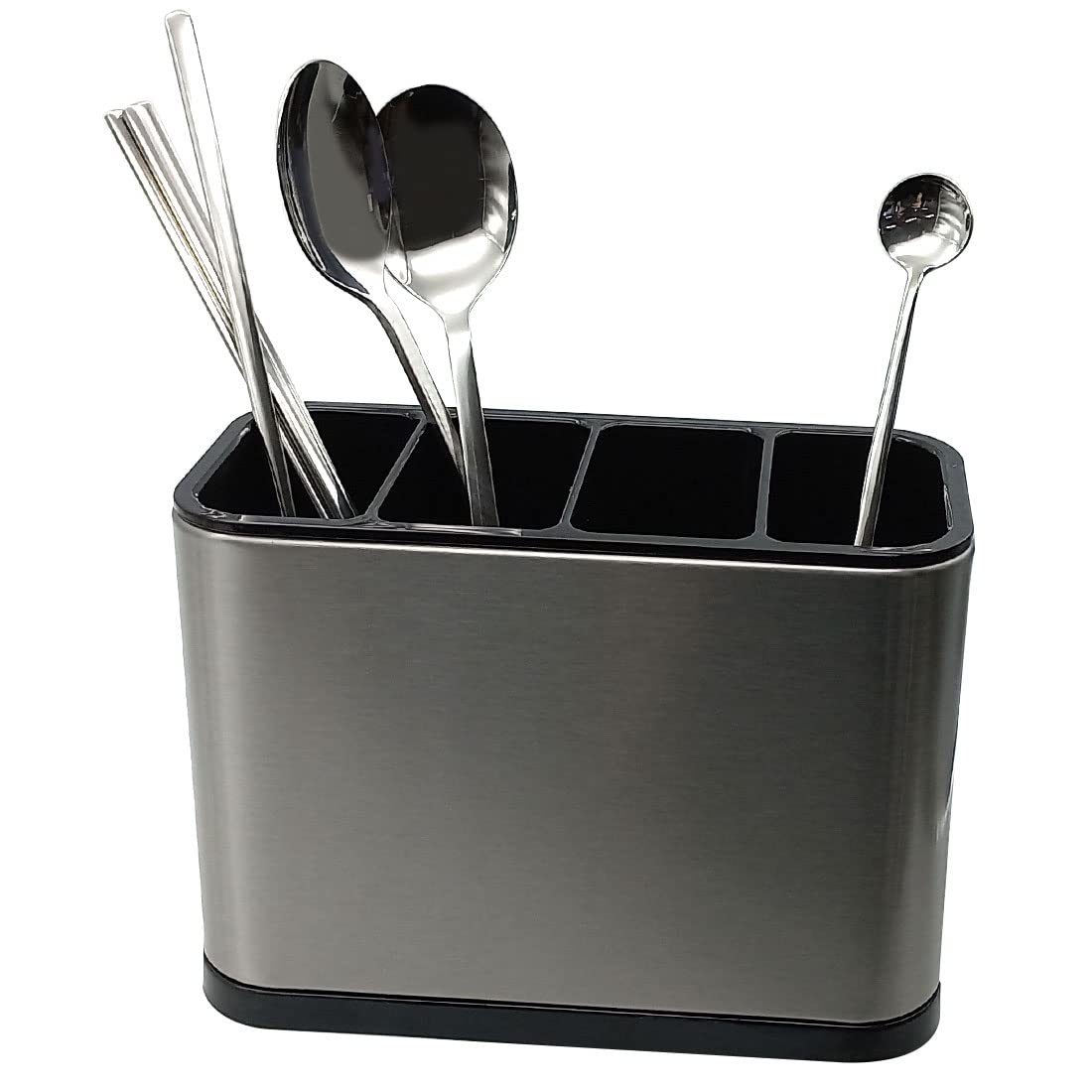 Garasani Stainless Steel Kitchen Utensil Holder For Countertop, 4 Divider Drip Tray Abs Anti Slip Kitchen Counter, Utensil Caddy