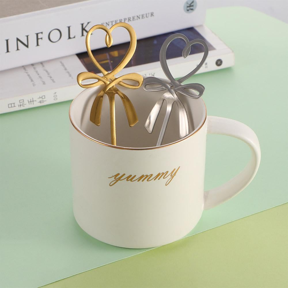 3 Pcs Stainless Steel Coffee Stirring Spoon, Love Heart Bowknot Hanging Cup Spoon Coffee Spoon Teaspoon, Long Handle Dessert Spo