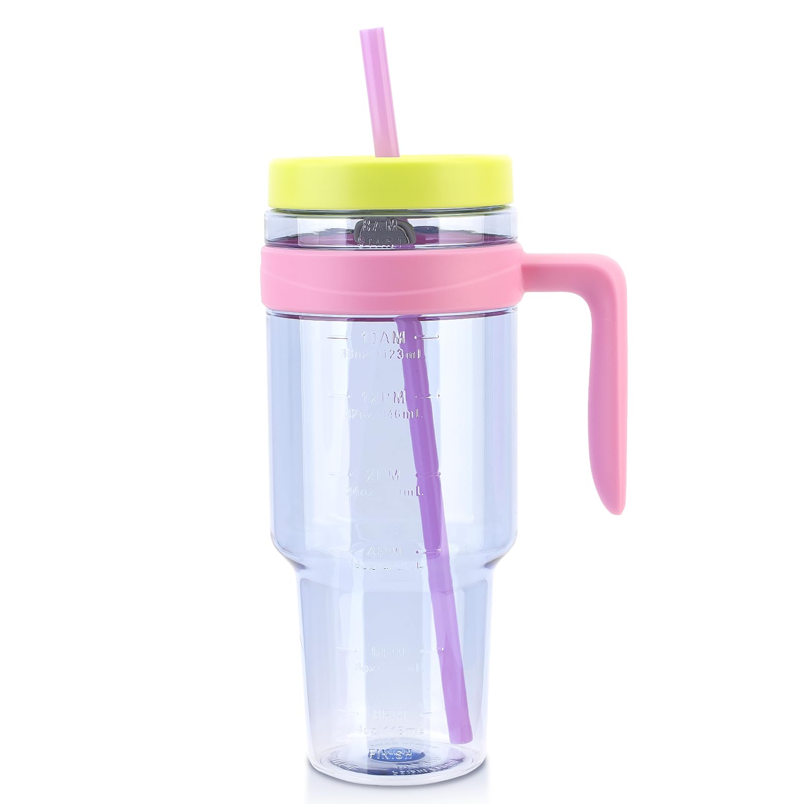 Cafezi 50oz Tritan Plastic Tumbler | Leak-Proof Tumbler with Handle and Time Marker | Reusable BPA-Free Water Bottle | Wide Mout