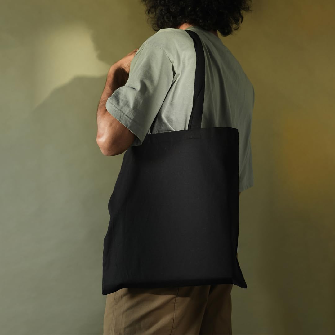 Salt Earth Pack of 5 | 6 | 12 | 24 | 48 - 100% Cotton Reusable Tote Bags - Bulk Grocery, Shopping, DIY, Beach & Gift Use (Black)