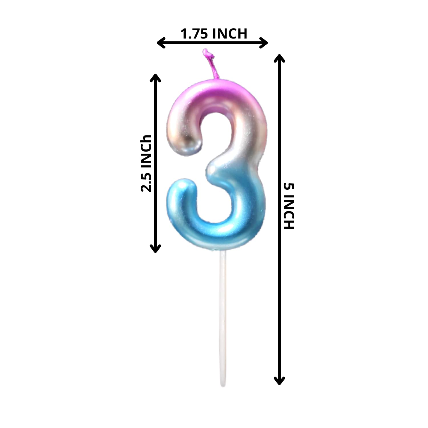 Party Decorz Number 3 Candle | Three Number Candle | Number 3 Ombre Multicolor Candle for Birthday,Anniversary, Surprise Party C