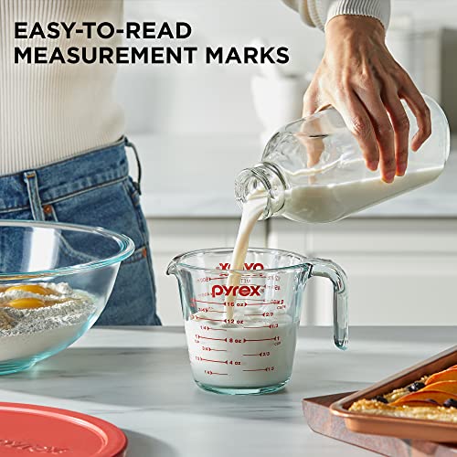 Pyrex Smart Essentials 3-Piece Glass Prep Set, 4QT Mixing Bowl & 2-Cup Measuring Cup, Dishwasher & Microwave Safe, Model 1149091
