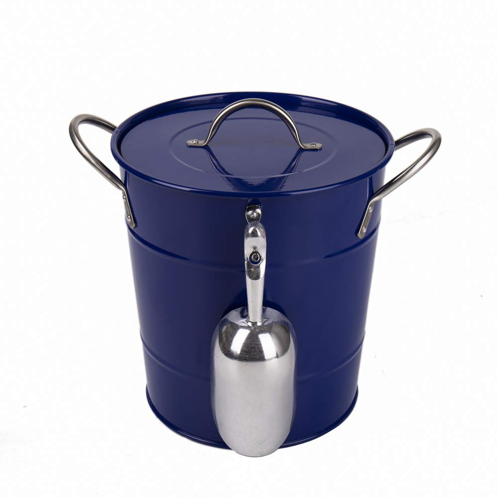 T586 Blue 4L Metal Double Walled Ice Bucket With Lid And Scoop