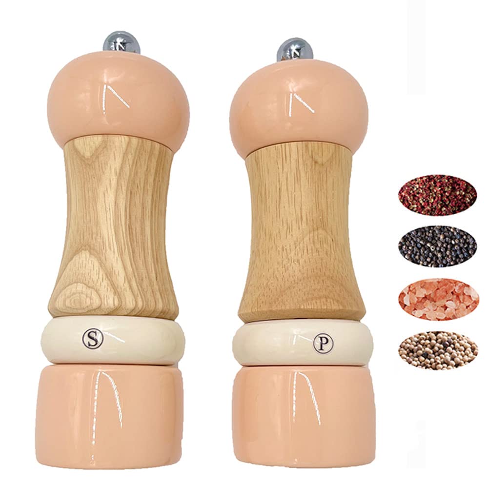 Classical Salt & Pepper Mill Sets Wooden Salt Pepper Grinder Set Salt & Pepper Shakers Stylish Pepper Mill- Ceramic Rotater - Re
