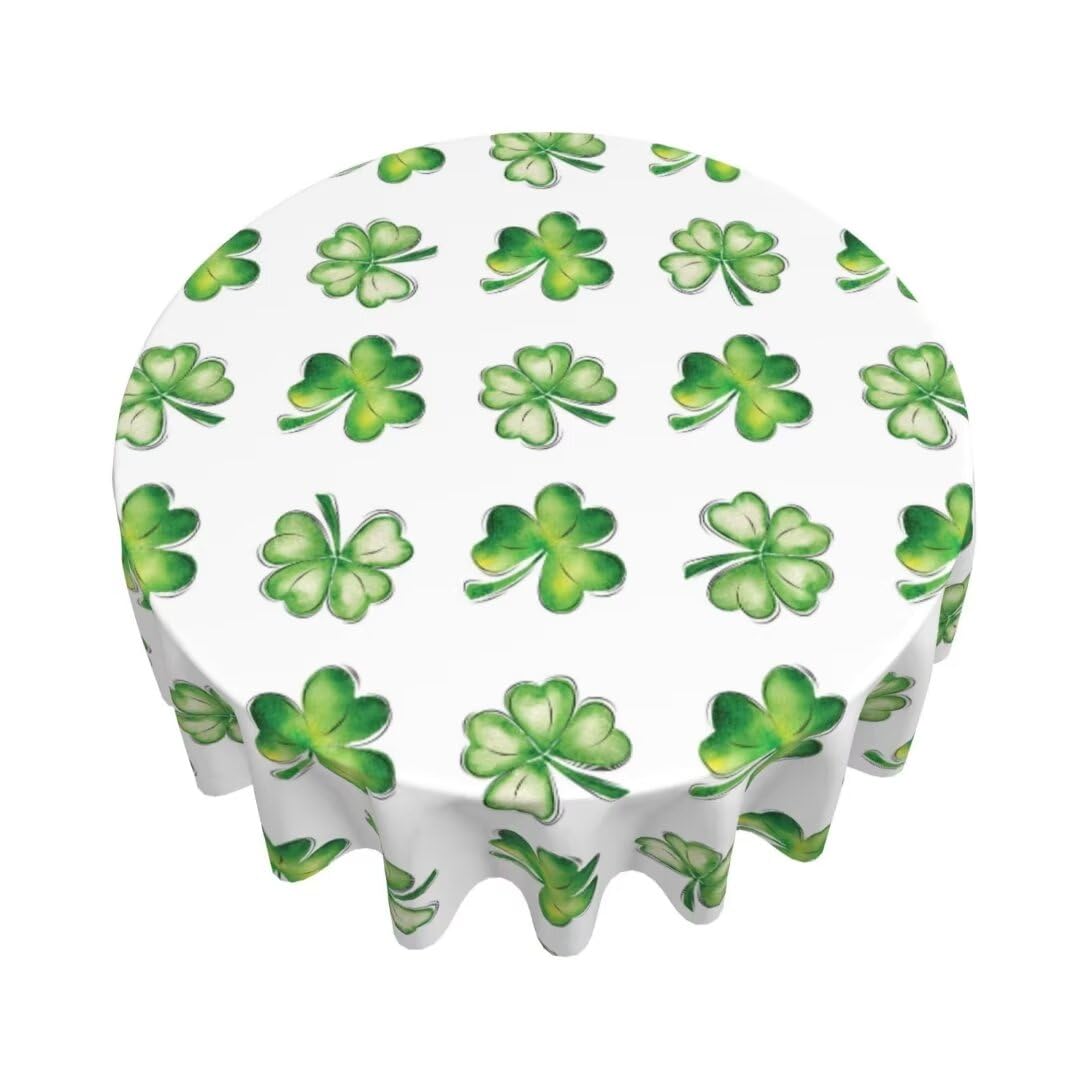 BETGINY St. Patrick s Day Tablecloth 60 Inch Round Watercolor Shamrock Table Cloth Washable Wrinkle Resistant Rustic Lucky Gree