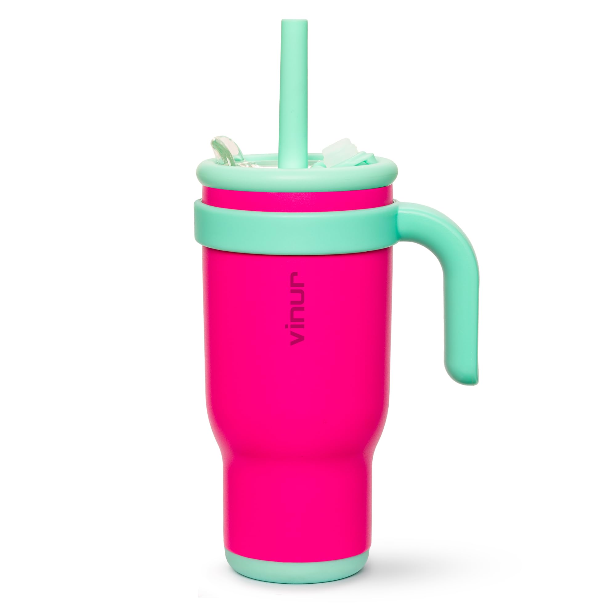 VINUR Insulated Tumbler with Handle 17 oz Stainless Steel Double Wall Vacuum Tumbler Travel Water Cup with Lid and Straw(Rose Pi