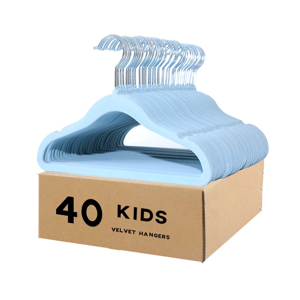 Veeyidd Kids Velvet Clothes Hangers, Non Slip Baby Hangers Blue(11.6'' Inch - 40 Pack)