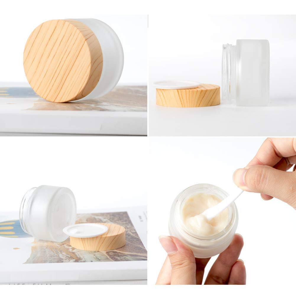 Healthcom 10 Packs 15Ml/15G Empty Sample Jars Frosted Glass Cream Jar Bottle With Wood Grain Lid Cosmetic Containers Glass Cream
