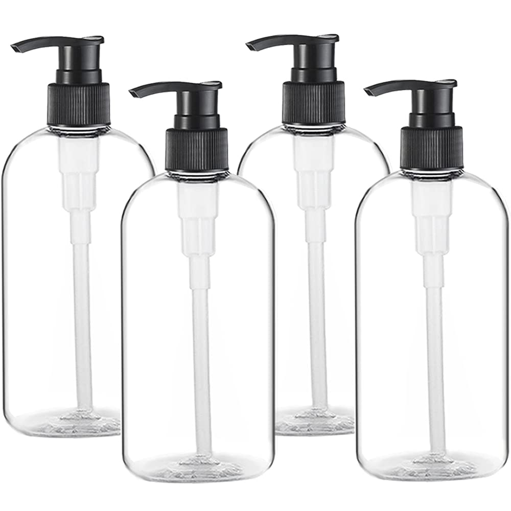Empty Plastic Pump Bottles Dispenser 4 Pack 16Oz/500Ml Portable Clear Bpa-Free Cylinder Shampoo Lotion Hand Pump Bottle Durable