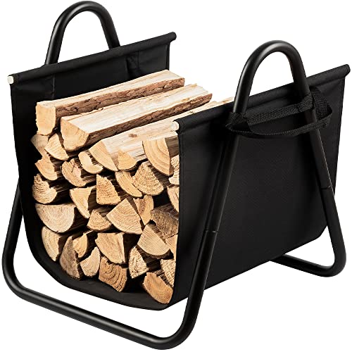 Amagabeli Garden & Home Fireplace Log Holder With Canvas Firewood Rack Indoor Tote Carrier Metal Wood Rack Black Firewood Holder