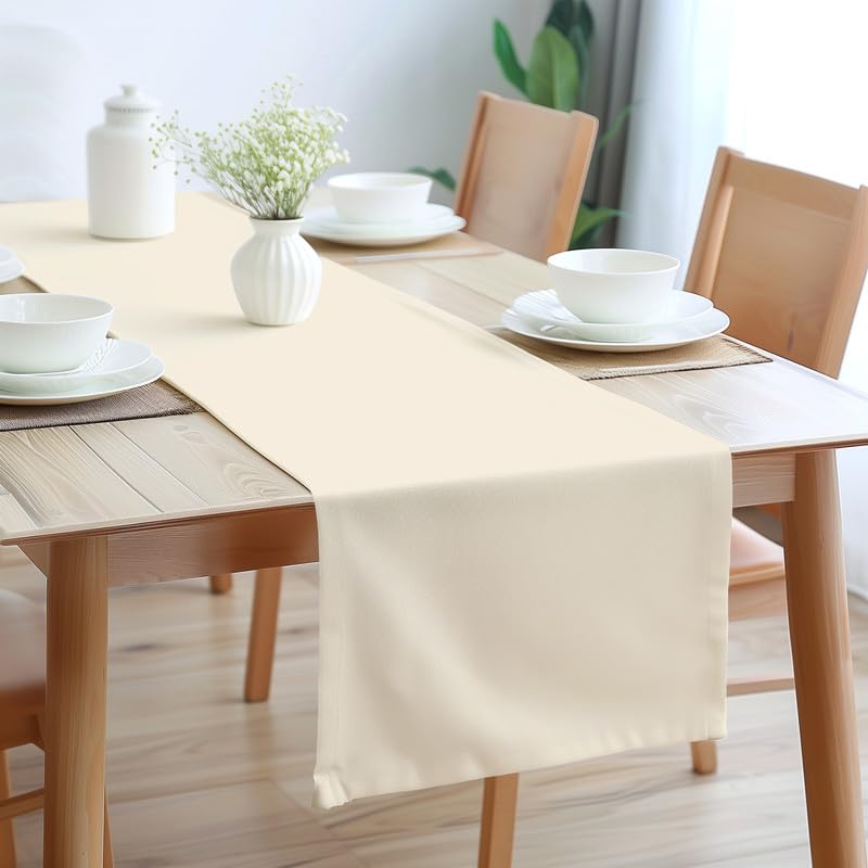 Encasa Table Runner 13X91 In Long | Cotton Canvas Fabric | Natural Solid Color | Machine Washable & Durable