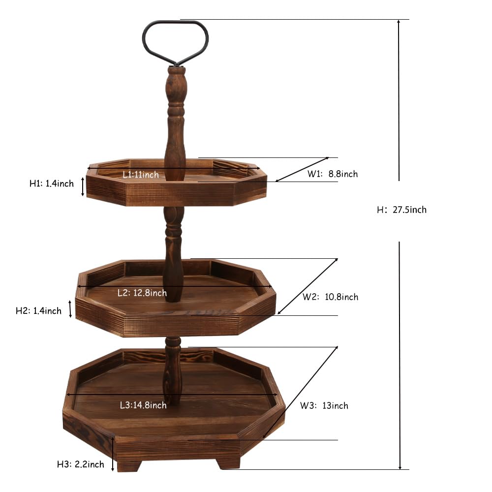 3 Tiered Decorative Tray, Wood Serving Tray, Wooden Farmhouse Dessert Cupcake Stand, Wood Home Country Decor Tray, Table Fall Ki