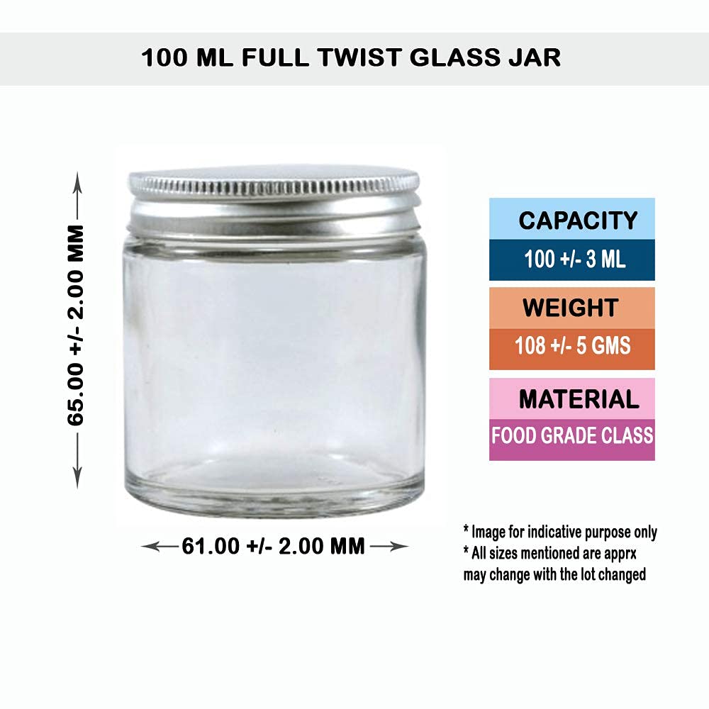 JARBAZAAR[ SET OF 12 pcs] 100 GM clear glass jar for diy creams,bodybutter,powder,spices, candle making and more,