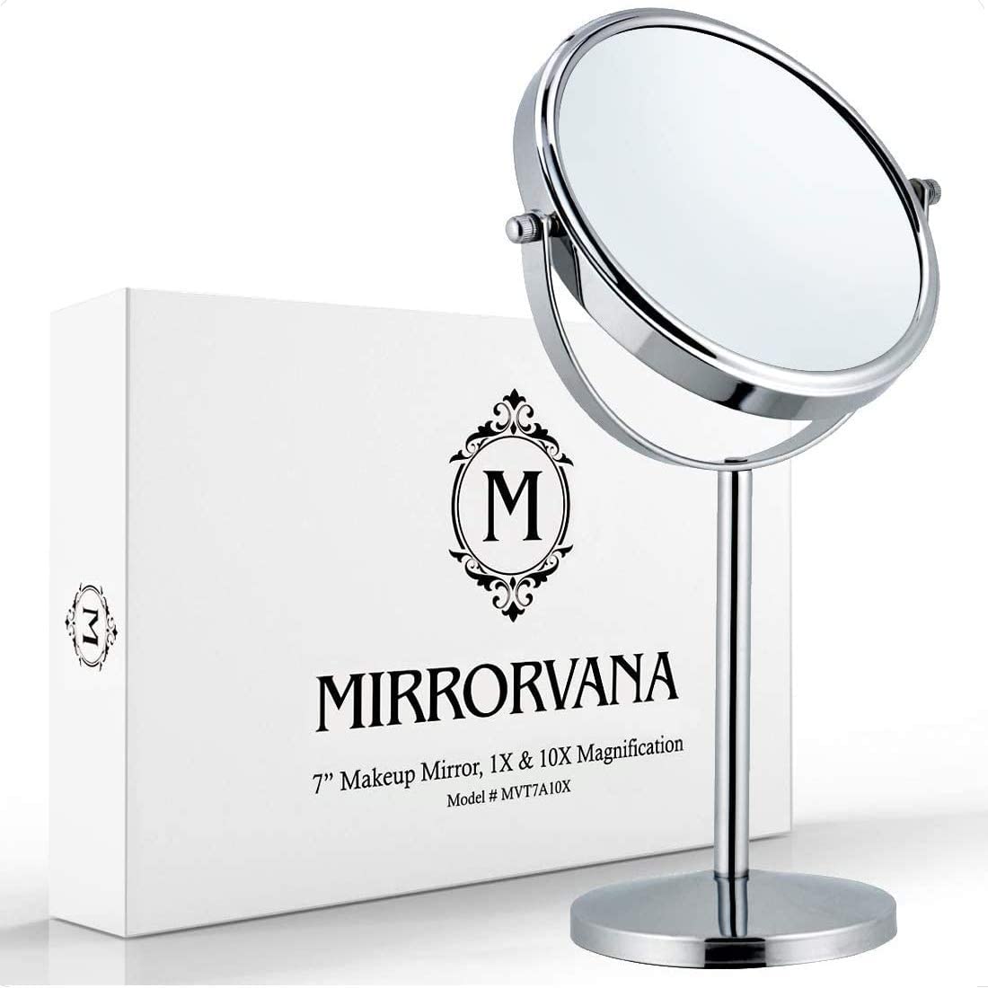 Mirrorvana 10X Magnifying Makeup Mirror On Round Stand For Tabletop, Bedroom Vanity Desk And Bathroom Counter - Free Standing Do