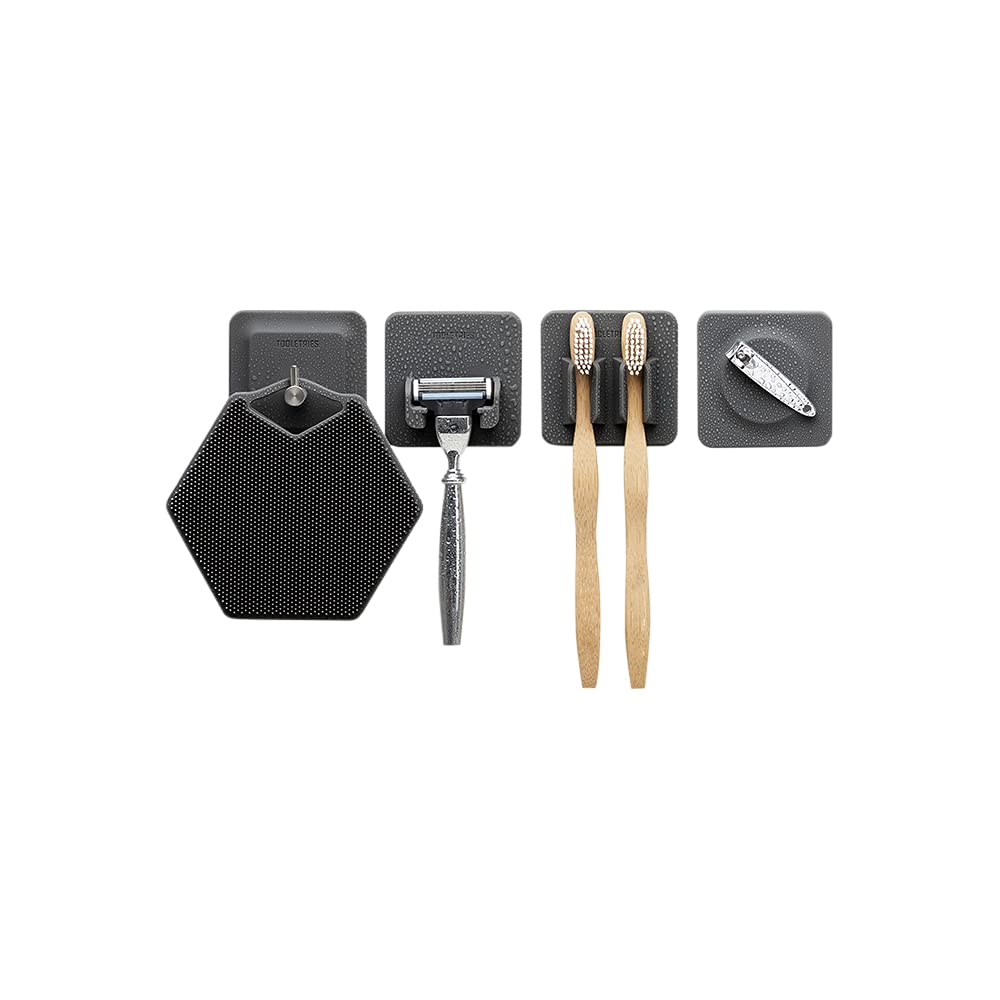 Tooletries - The 4-In-1 Tile Series - Secure Holders, Silicone Toiletry Organizer, Shower & Bathroom Accessory - Features Silico