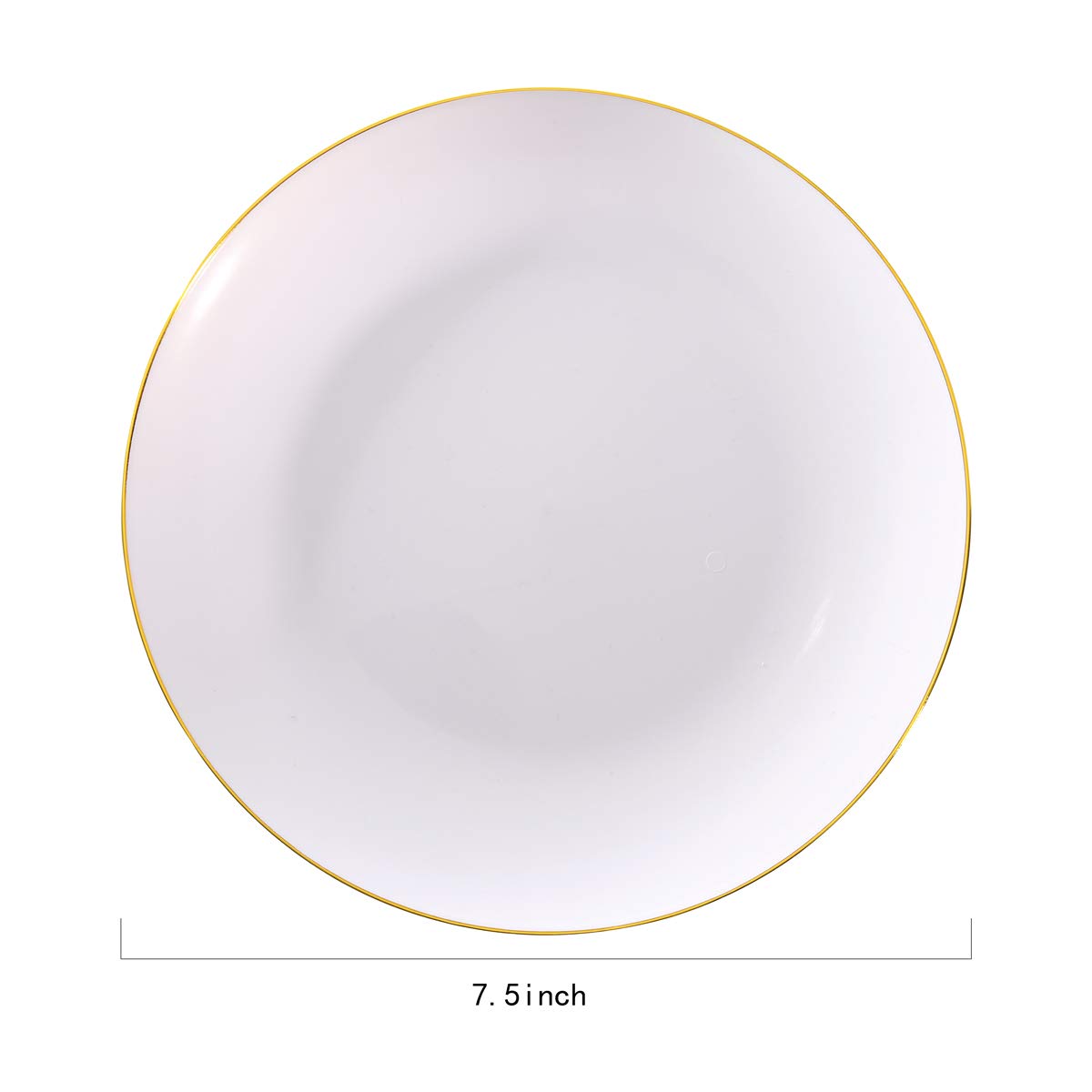 Nervure 100Pieces White With Gold Rim Plastic Plates - 7.5Inch Disposable Gold Salad/Dessert Plates - White And Gold Plastic Pla