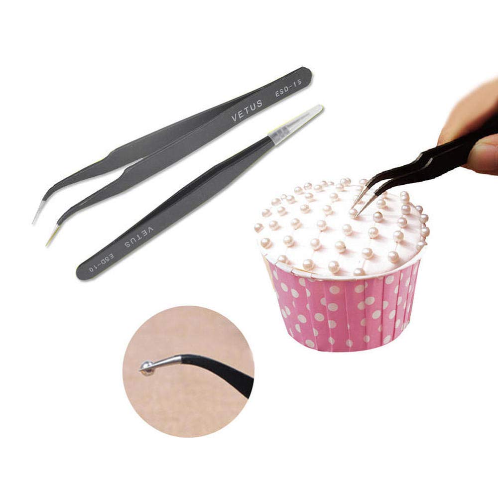 Comiart Create Color Life 2Pcs / Set Muti-Funtion Anti-Static Elbow And Straight Stainless Steel Tweezer Cake Plier Sugarcraft T