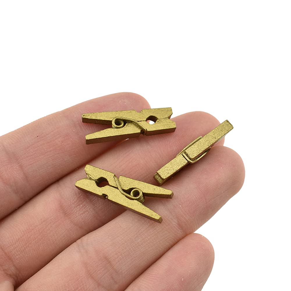 Hahiyo Gold Wooden Clothes Pins Clothespins Mini Do Not Fall Apart 1 Inches Length 80 Pack Sturdy Strong Springs No Rust No Disc
