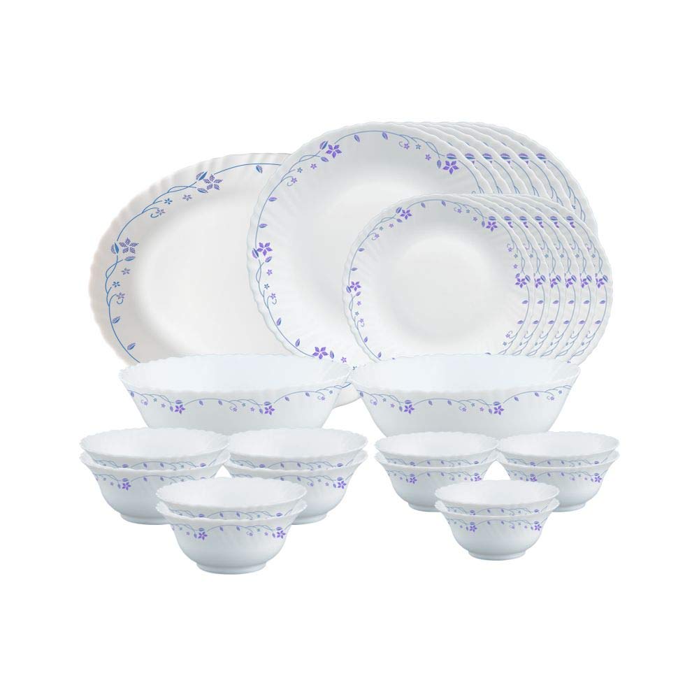 Larah By Borosil Flora Opalware Dinner Set, 27 Pcs, White