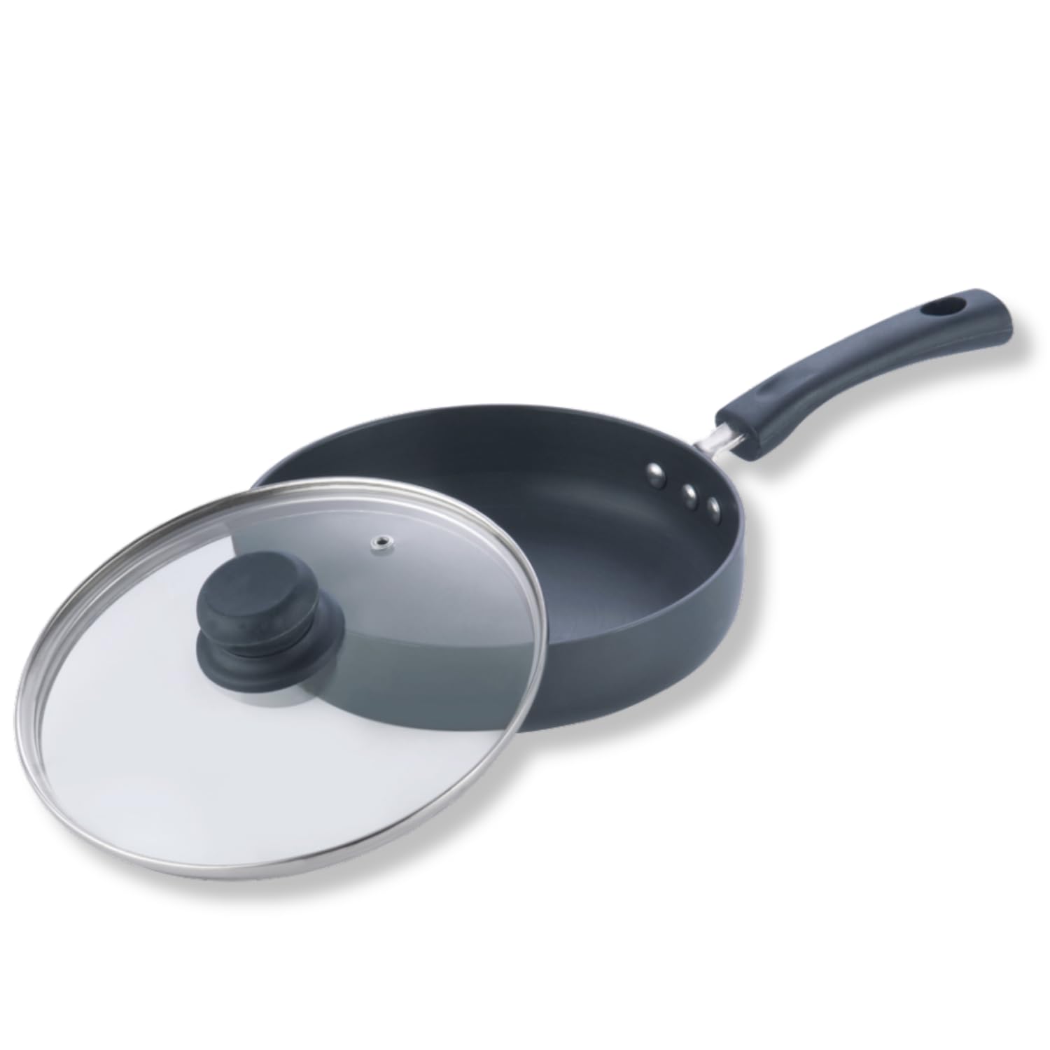 Vinod Black Pearl Hard Anodised Deep Frypan With Glass Lid 1.8 Litres (22 Cm Diameter), With Riveted Sturdy Handle- 3.25 Mm Thic