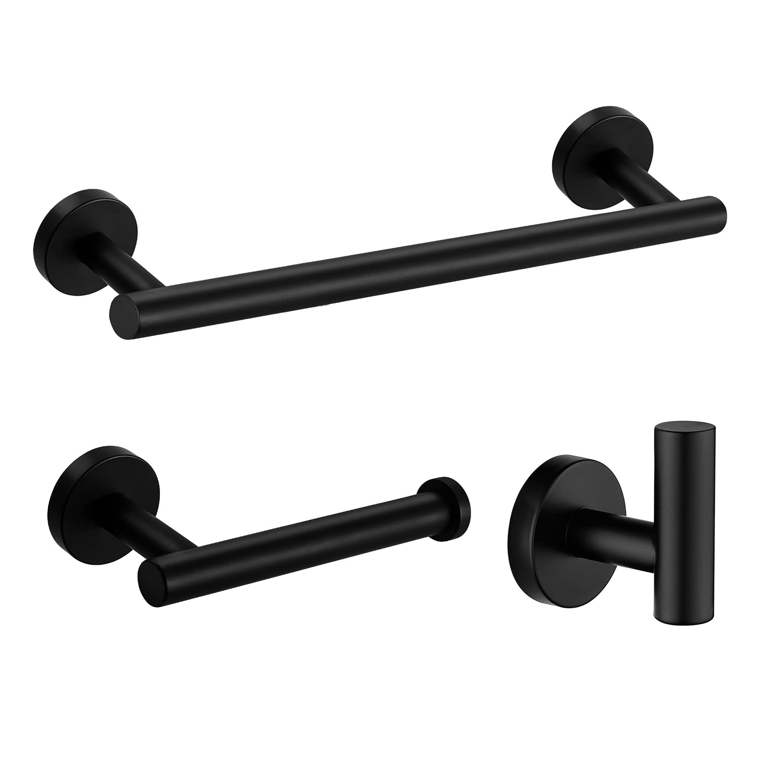 Nolimas 3-Pieces Set Matte Black Bathroom Hardware Set Sus304 Stainless Steel Round Wall Mounted - Includes 12'' Hand Towel Bar,