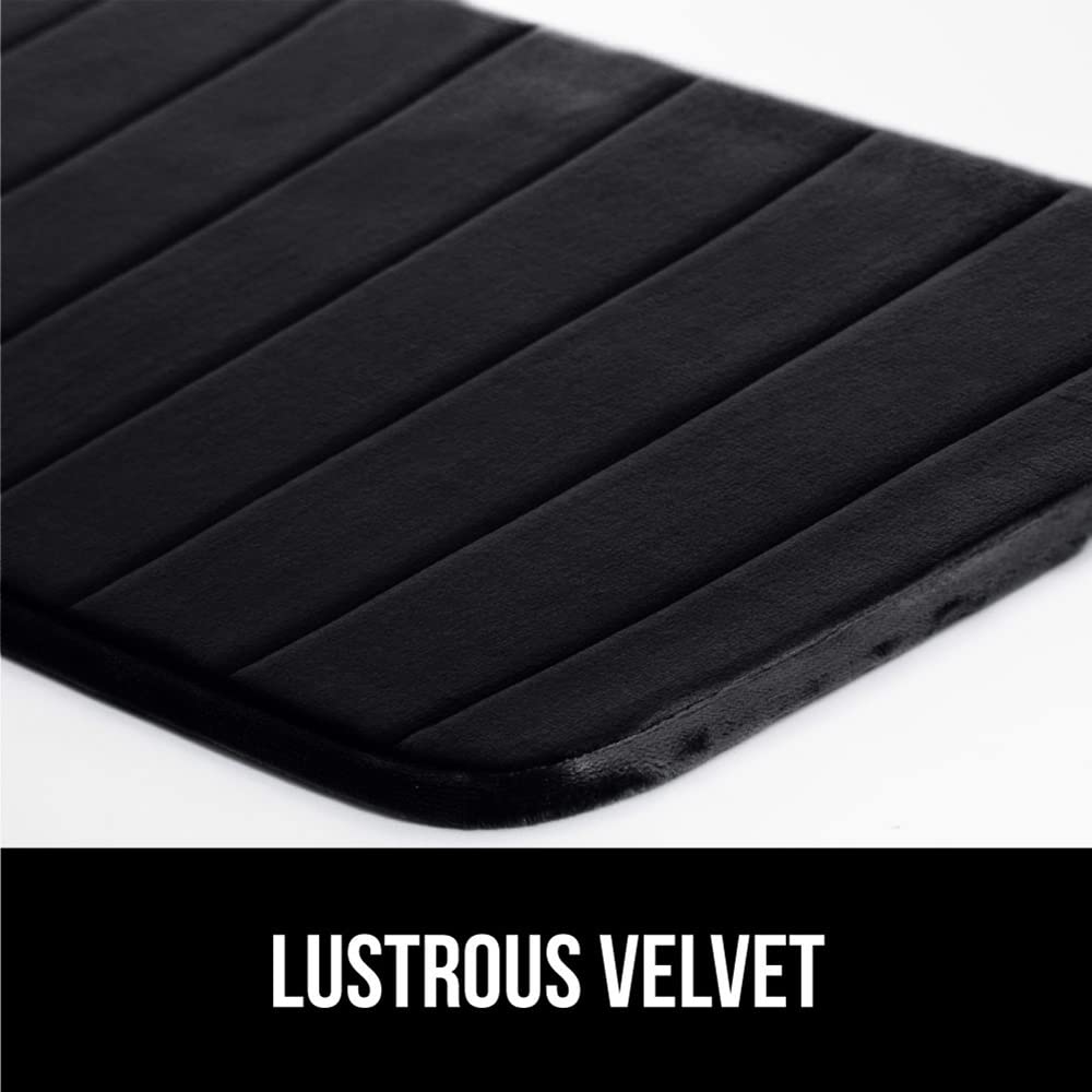 Gorilla Grip Memory Foam Bath Rug  Thick Soft Striped Bathroom Mat  Absorbent Decorative Mats  Machine Washable  Durable Backing  Luxurious Comfortable Rugs for Shower and Tub Floor  24x17  Black