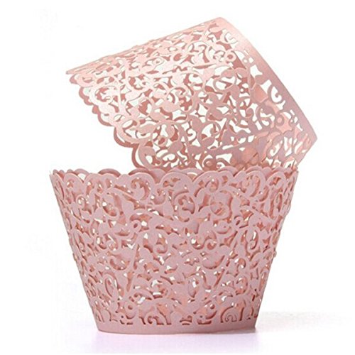 Tinksky Cupcake Wrappers Laser Cut Wrap Case Decor Wedding Shower Wrap 50 Pack (Pink)