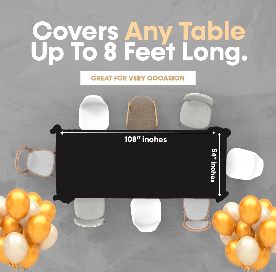 Premium Disposable Plastic Tablecloth For Rectangle Tables 54 X 108 Inches, Decorative Table Cover For Parties, Birthdays, Event