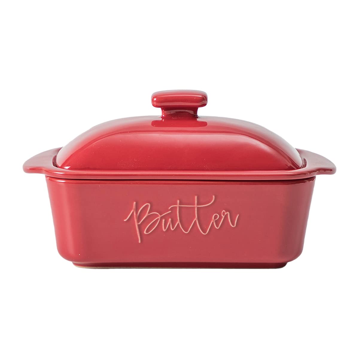 Fe Butter Dish, 10 Oz Ceramic Butter Keeper With Water Line, French Butter Dish With Lid For Countertop (Apple Red)