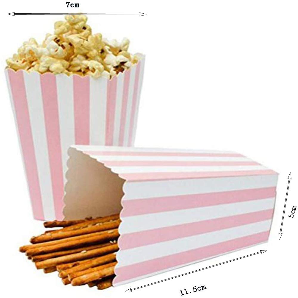 Binaryabc Popcorn Boxes,Stripe Pattern Decorative Dinnerware For Party,11.5 X 5Cm,24Pcs,Pink