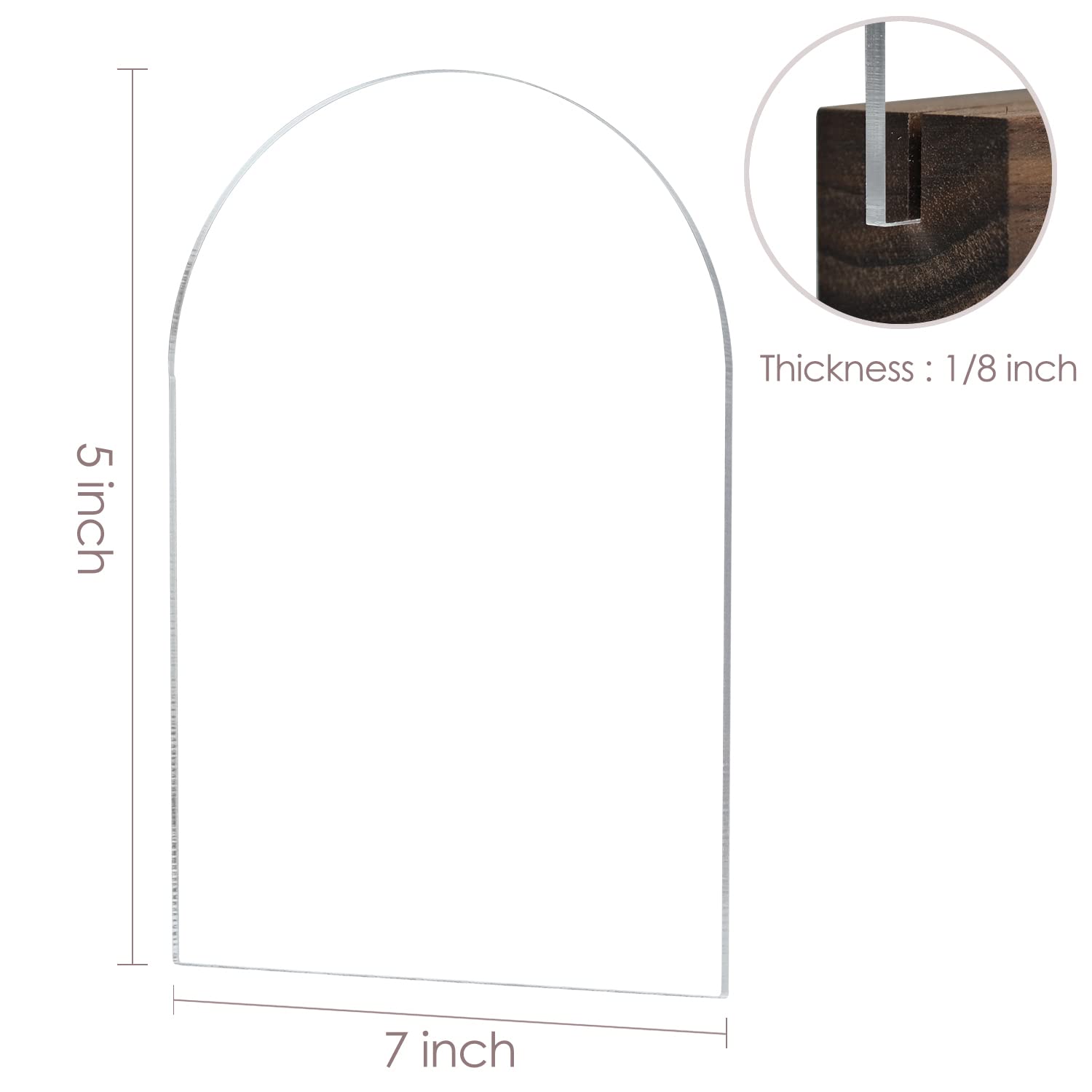 Jinmury 5X7 Inch Blank Clear Arch Acrylic Sign | 10 Pack Round Top Arch Acrylic Sheet 1/8 Inch Thick, Diy Acrylic Table Numbers,