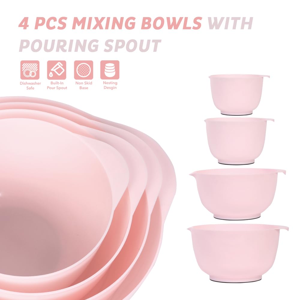 Boxedhome Nesting Plastic Mixing Bowl Set, 4 Piece Mixing Bowl Set With Pour Spouts, Size 1.7, 2.5, 3.5 And 4.5Qt, For Prepping,