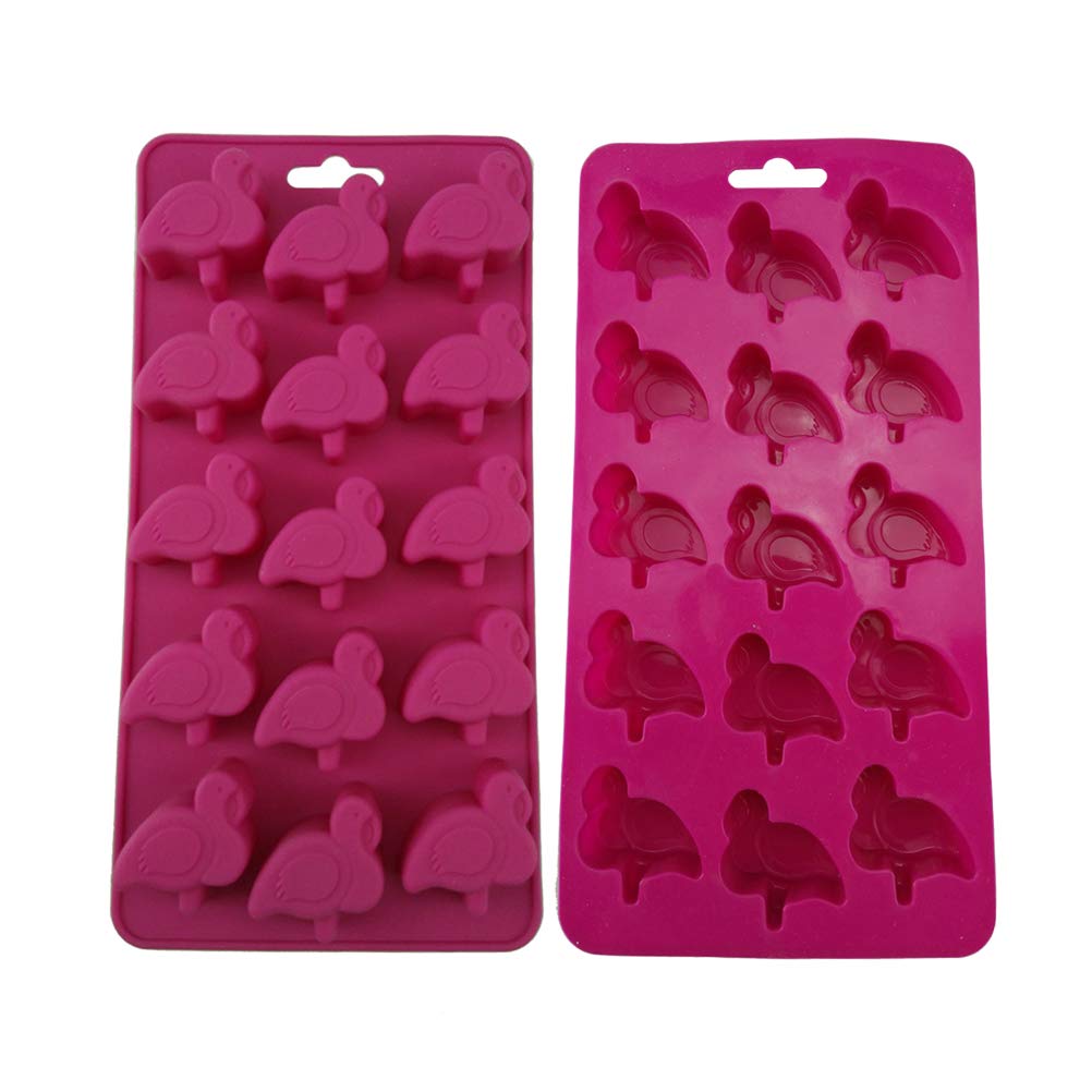 Amosfun 2Pcs Flamingo Ice Cube Tray Food-Grade Silicone Mold For Chocolate, Candy, Cookie, Fondant, Jello, Mini Soap, Baking