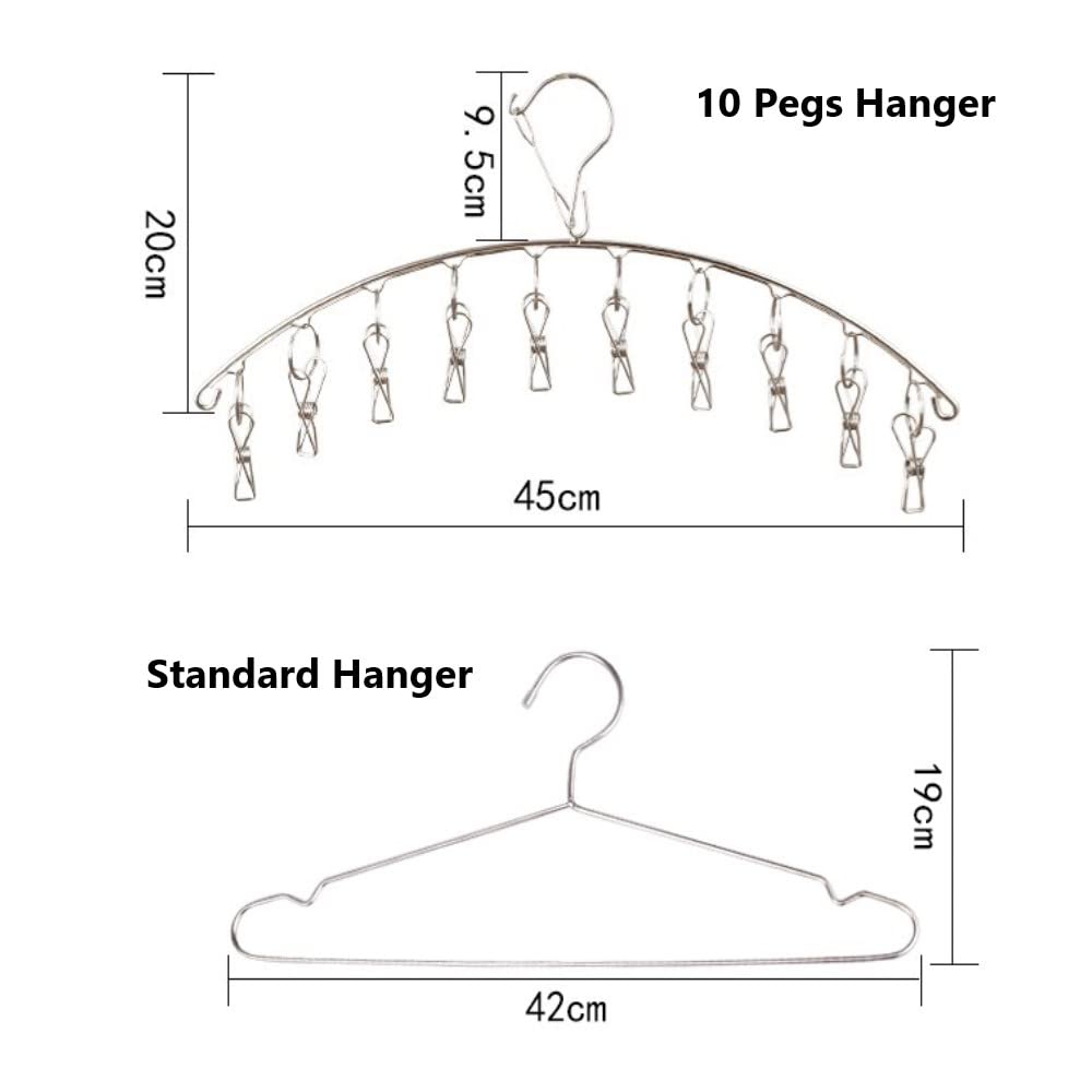 Skroad 3 Pack Stainless Steel Laundry Drying Rack Clothes Hanger With 10 Clips For Sock, Underwear And Small Item Accessory