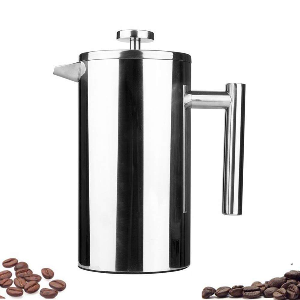Highwin Small Stainless Steel French Press, 12-Ounce Dual-Filter Coffee Plunger Pot Brewer And Maker For Individual Serving, Sil