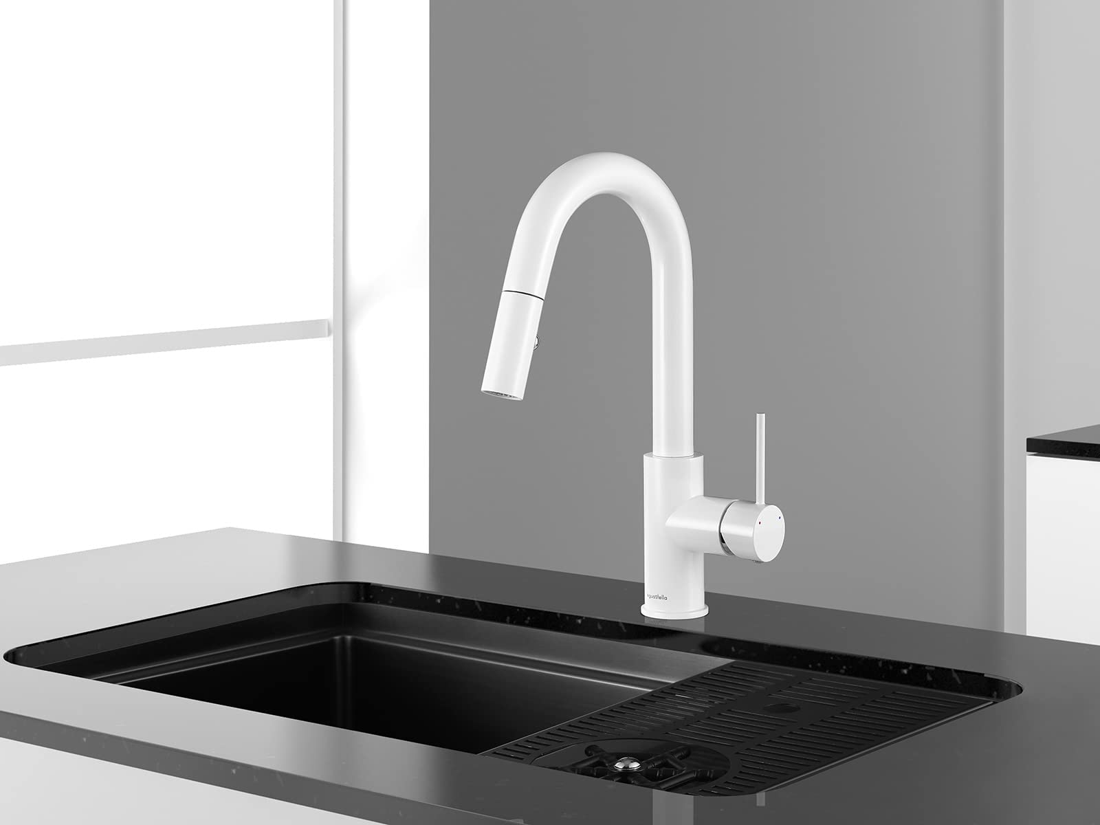 Aguastella As59W White Bar Faucet Or Prep Sink Faucet With Pull Down Sprayer Single Handle