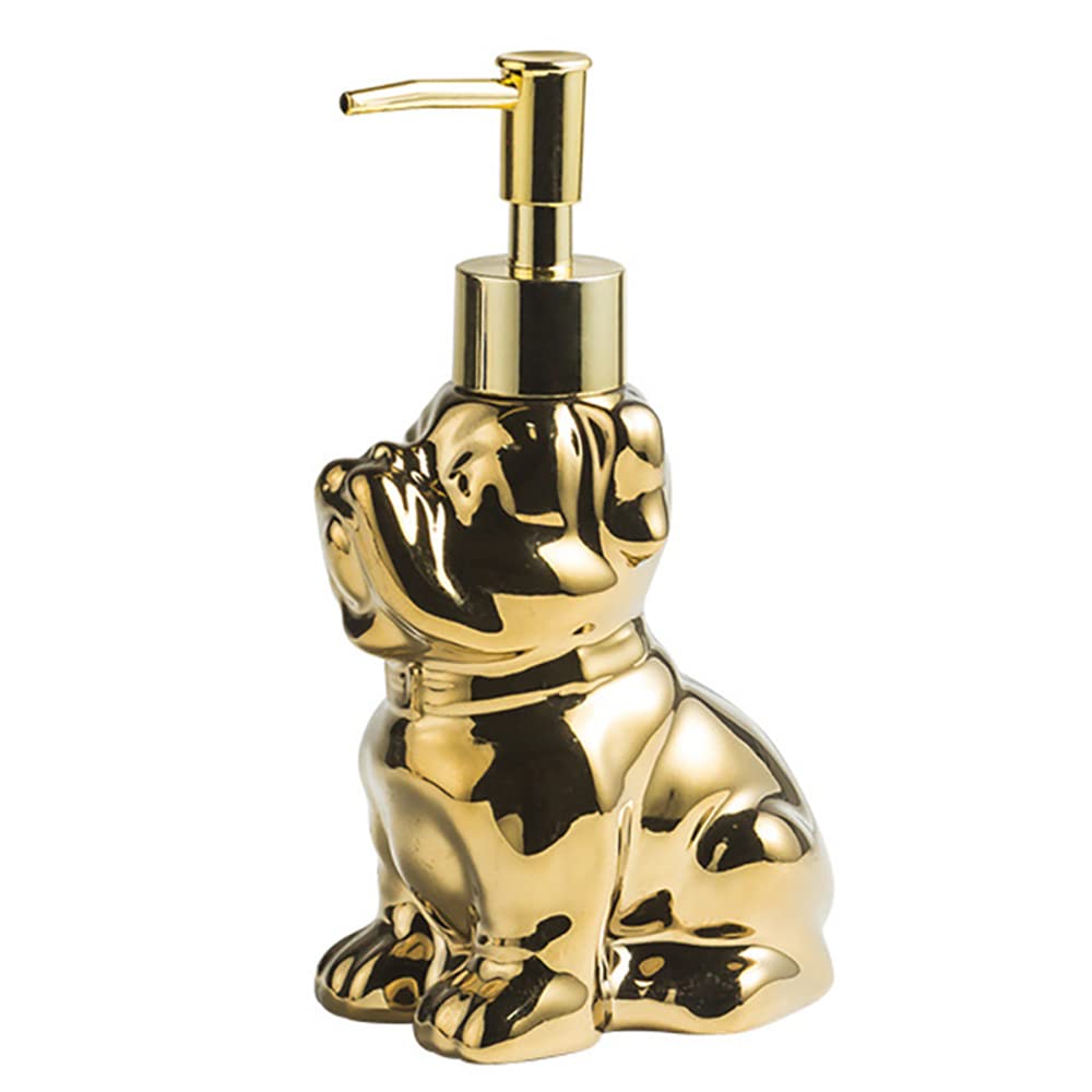 Cute Soap Dispenser Bathroom, Dog-Shaped Design, Ceramic Hand Soap Dispenser Bottle With Pump (Gold)