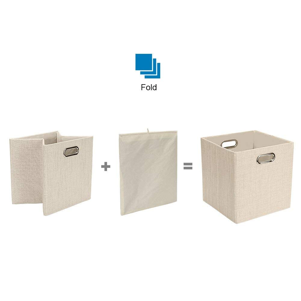 Posprica Collapsible Storage Cubes 11?11?11 Fabric Storage Bins Containers Drawers 4pcs  Beige