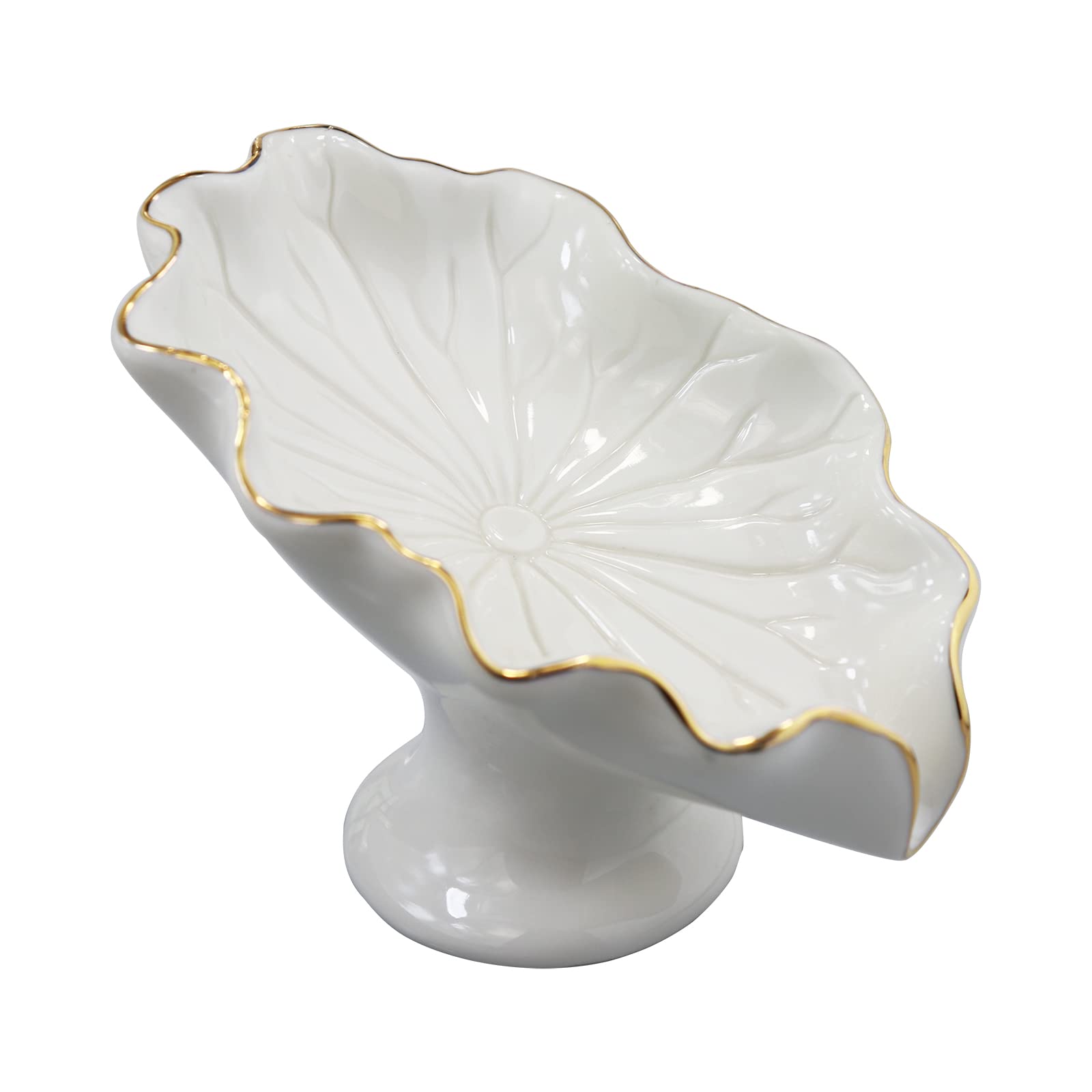 Soap Dish Ceramic White Lotus Leaf Shape Soap Holder Self Draining Soap Dish Waterfall Slot Sponge Holder Bathroom Accessories F