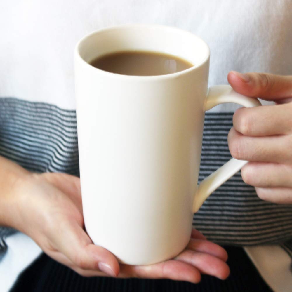 Bpfy 16Oz Set Of 2 Ceramic Coffee Mug With Lid And Spoon, Milk Cup Classic Mug Drinking Cups For Tea, Coffee, Cocoa, Black And W